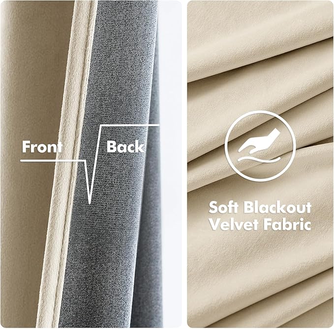 MIULEE 90 Inches Velvet Curtains Beige Elegant Grommet Curtains Thermal Insulated Soundproof Room Darkening Curtains/Drapes for Classical Living Room Bedroom Decor 52 x 90 Inch Set of 2