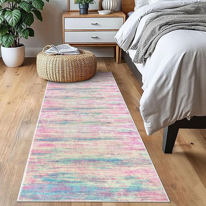 KOZYFLY Modern Abstract Runner Rug 2x6 Multi Pink Runners for Hallways Kitchen Rug Non Slip Washable Carpet Rug Runner Laundry Mat with Soft Low Pile for Entryway Bathroom Bedroom Kitchen