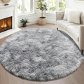 ONASAR Round Rugs 5ft for Bedroom Living Room, Fluffy Tie-Dyed Light Grey Circle Area Rug for Kids Girls Boys Teen, Soft Plush Shaggy Carpet for Nursery Dorm Classroom Playroom Home Decor Aesthetic