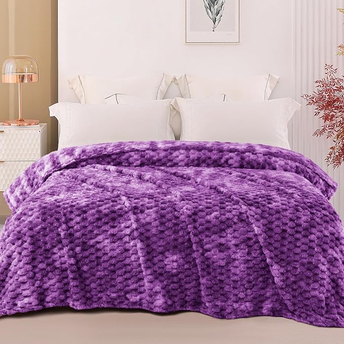 Exclusivo Mezcla Fleece Twin Blanket for Bed, Extra Large Fuzzy Tie-dye Purple Bed Blankets, Soft Cozy Plush Sofa Throws for All Seasons, 60x80 Inches