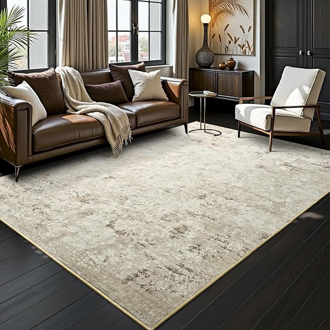 Toneed Abstract Area Rug Modern Washable Rug Soft Non Slip Rug Low Pile for Bedroom Living Room Dining Room Beige 3x5 Feet