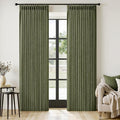 MIULEE Olive Green Pinch Pleated Linen Curtains 96 Inches Long 2 Panels for Living Room Bedroom, Linen Texture Memory Trained Drapes Back Tab Semi Sheer Moss Green Window Curtains with Hooks&Rings