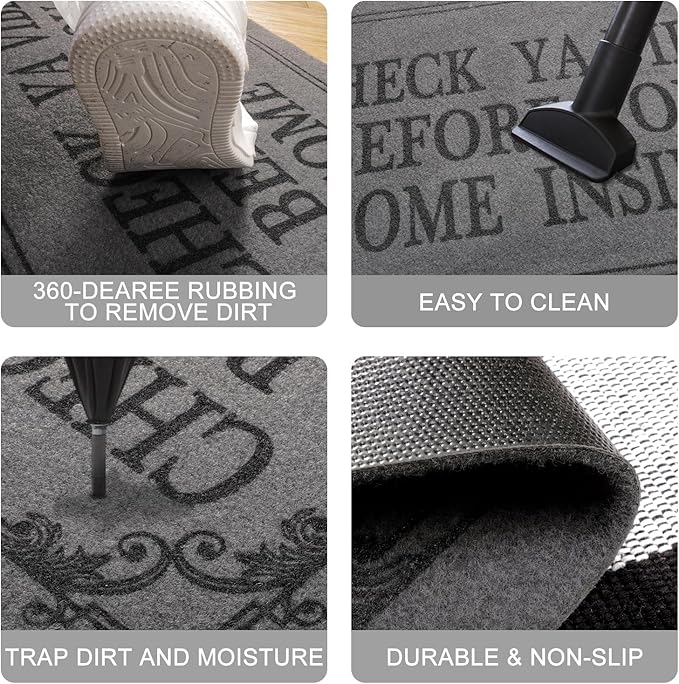 Indoor Door Mat Welcome Mats for Front Door Outdoor, 36" x 24" Check Ya Vibe Before You Come Inside This House Doormat, Non Slip Rubber Farmhouse Mats Light Gray