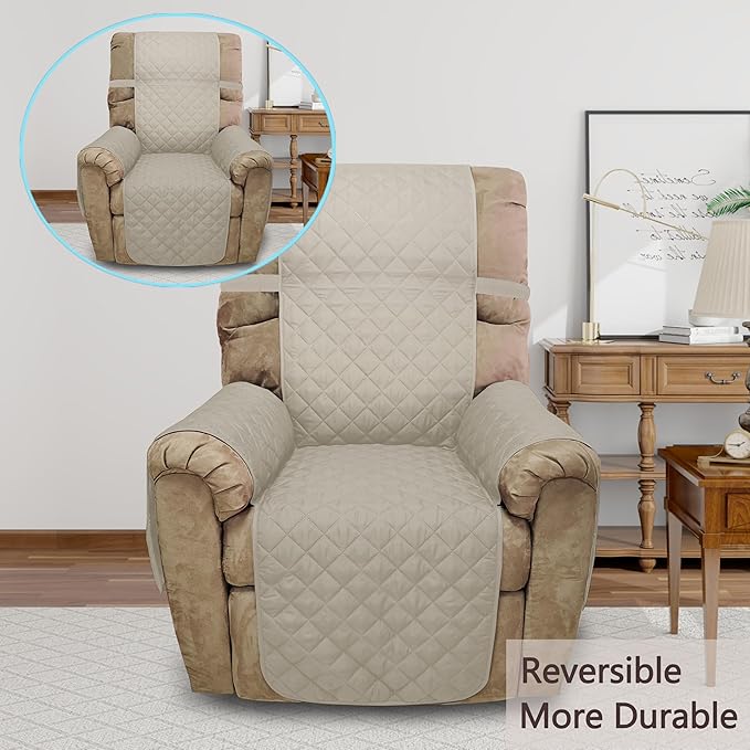 Recliner Chair Covers Reversible Sofa Cover Couch Cover for Pets Lazy Boy Furniture Protector(28''Recliner,Beige/Beige)
