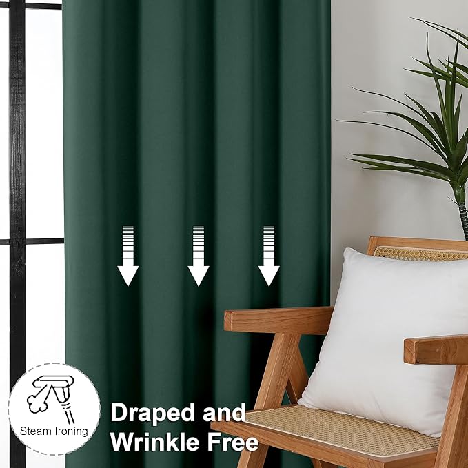 Simplebrand Ava Ever Green Blackout Curtains for Bedroom 84 Inch Length 2 Panels Set, Solid Thermal Insulated Privacy Living Room Window Treatment Curtains Blackout Drapes, W40 x L84 Inch, Ever Green