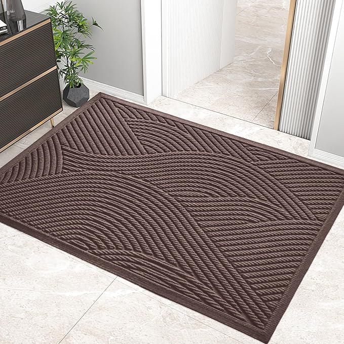 HIYARD Sturdy Front Door Mat, Absorbent Muddy Dirt Resist Welcome Door Mats Outdoor Indoor, Stain and Fade Resistant, Non-Slip Backing Entry Mat Low Profile Doormat for Entryway, 47×32, Coffee