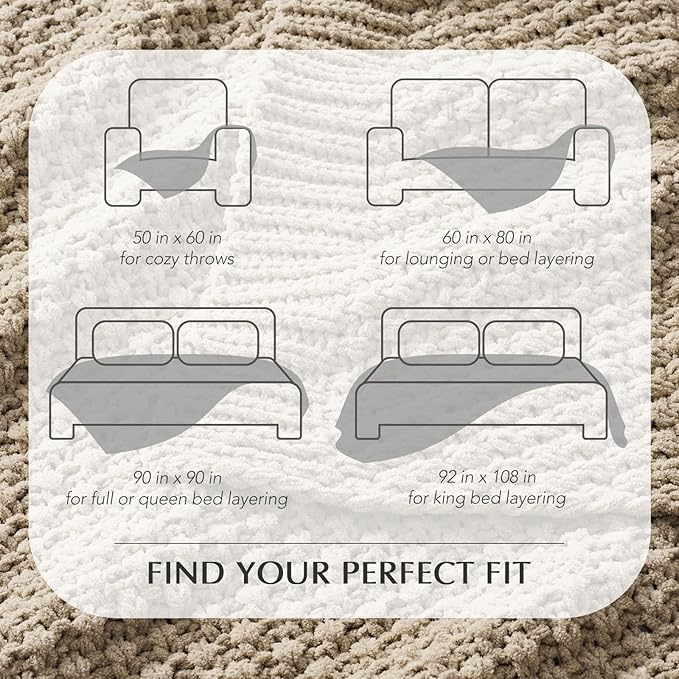 EVERGRACEHOME Chunky Chenille Knit Throw Blanket for Couch, Soft Luxurious Oversized Queen Moss Stitch Blanket for Bed, Cozy Farmhouse Knitted Throw for Sofa, Sand Dune, 90" x 90"