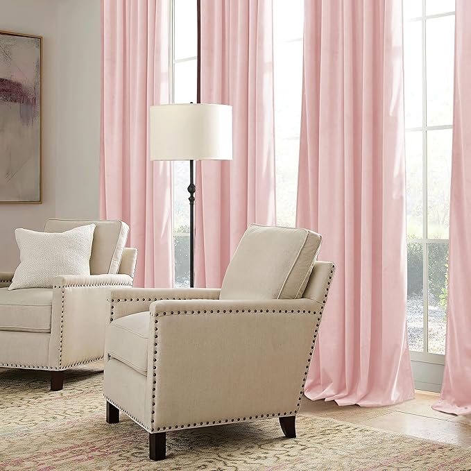 RYB HOME Pink Velvet Curtains 102 inches, Back Tab Soft Fabric Room Darkening Thermal Insulated Luxurious Home Decor Curtains for Living Room Bedroom, W 52" x L 102", 2 Panels Set