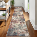 IOHOUZE Abstract Runner Rug 2x12 Ft Washable Runners for Hallways, Non Slip Kitchen Runner Printed Faux Wool Entryway Runner Indoor, Modern Abstract Floor Carpet for Hall Kitchen, Red/Multi