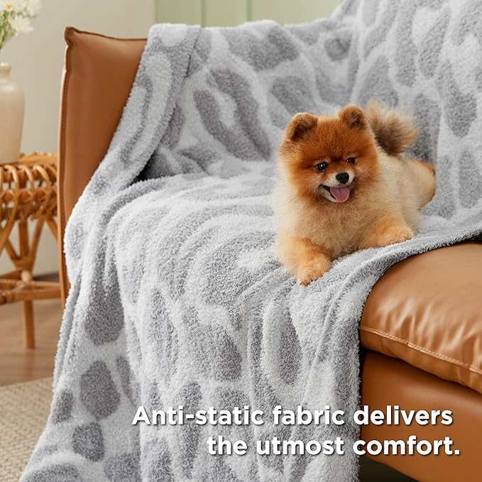 Bedsure Leopard Throw Blanket for Couch, Knit Fall Blanket - Super Soft, Cozy & Warm, GentleSoft, Breathable & Lightweight for Bed & Sofa, Grey, 50x60 Inches