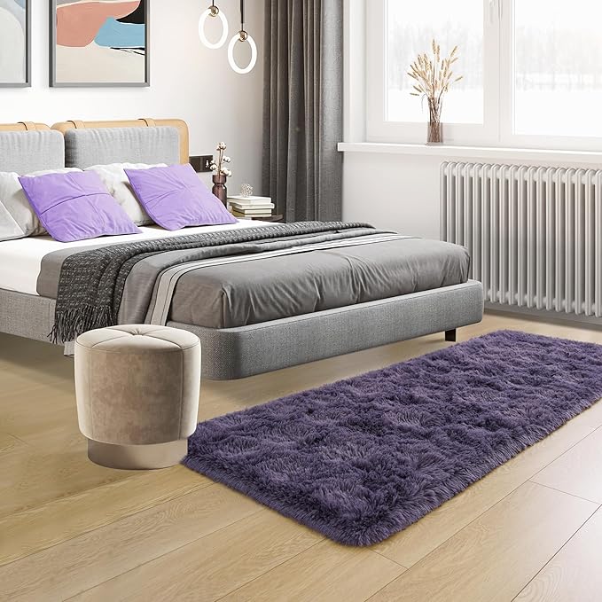 Tepook Soft Runner Rugs for Bedroom 2x6 ft with Rubber Backing, Purple Fluffy Rugs for Living Room, Shag Bedside Rug Fuzzy Plush Carpet for Room, Area Rug for Dorm Nursery Hallway Indoor Home Decor
