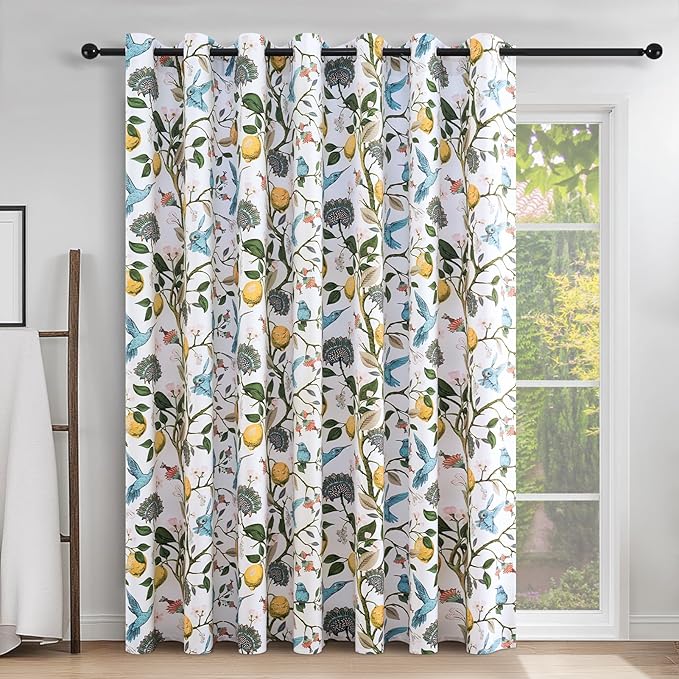 Topfinel Sliding Door Patio Floral Curtains & Drapes, Blackout Extra Wide Room Divider Large Coquette Vintage Farmhouse Country Hummingbird Patterned Grommet Curtains 1 Single Panels W100 x L84
