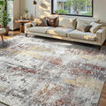 Living Room Rug 7x10 Beige Area Rugs Machine Washable Abstract Boho Large Rug Non-Slip Non-Shedding Faux Wool Indoor Vintage Carpet for Bedroom, Classroom, Dining Room, Kids Playroom