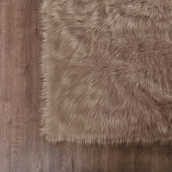 Goolela Area Rug 8x10 - Light Brown Beige - Fluffy Fuzzy Shag Rug for Living Room Bedroom Faux Sheepksin Fur Plush Rectangle