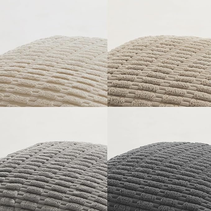 Fancy Homi Set of 4 Grey and White Lumbar Rectangle Decorative Throw Pillow Covers 12x20 Inch for Couch Bed Chair, Farmhouse Boho Room Decor, Soft Fuzzy Corduroy Textured Striped Cushion Case 30x50cm