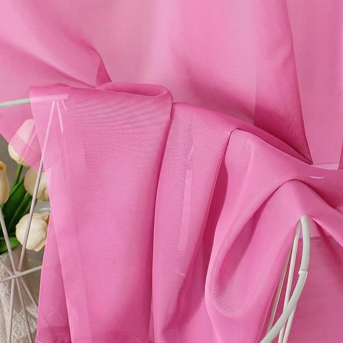 Aiyufeng Hot Pink Sheer Curtains 63 Inch Length 2 Panels Set for Living Room, Light Filtering Hot Pink Window Sheers Drapes for Bedroom, Each 42" W x 63" L