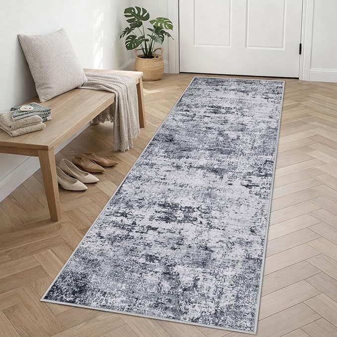 2.6'x8' Runner Rug Washable Rug;Modern Abstract Soft Thin Runner Rug Grey
