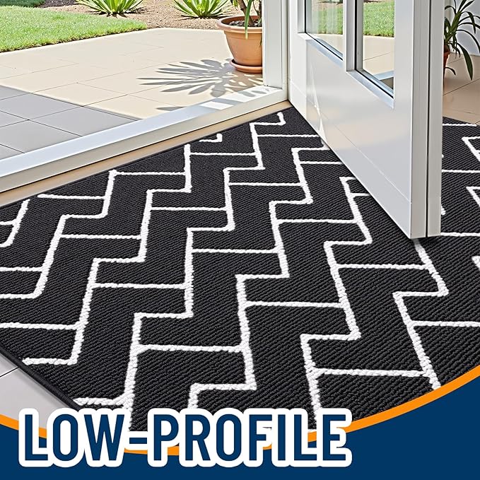 OLANLY Front Door Mat, Non-Slip Rubber Backing, Dirt Resistant and Absorbent, Washable, Easy to Clean Low-Profile Indoor Doormat for Back Door, Entryway, Inside Entrance, 36x24, Deep Black