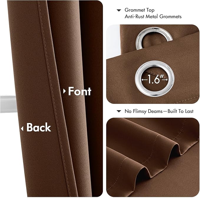 MIULEE Blackout Curtains for Bedroom Living Room 90 Inches Long 2 Panels, Thermal Insulated Room Darkening Drapes Solid Grommet Noise Reduction Light Blocking Window Treatments 40x90 Inch Mocha Brown