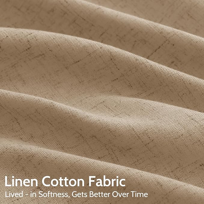 Sand Beige Linen Curtains for Living Room 100 Inches Long Simple Modern Light Filtering Semi Sheer Curtain Back Tab Rustic Farmhouse Luxury Home Decor Drapes for Bedroom Dinner Room 52x100, 2 Panels