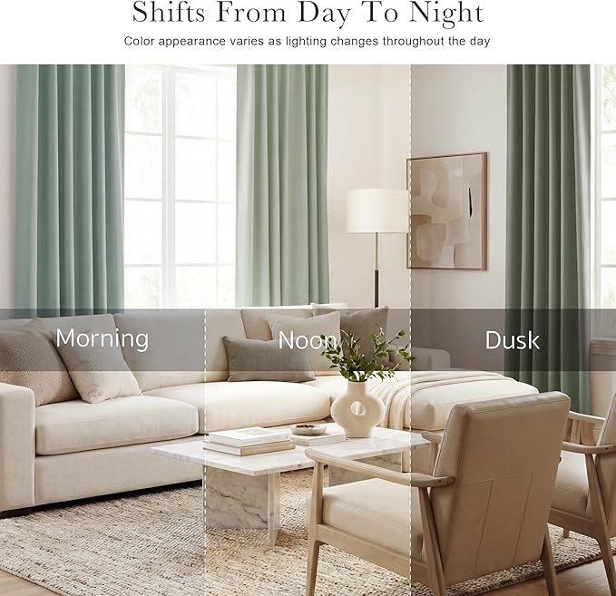 PONY DANCE Curtains Light Block - Thermal Insulated Back Tab Draperies Energy Saving/Short Window Covering for Bedroom Bay Windows, 42 Wide by 36 inch Drop, Sage Green, 2 Panels