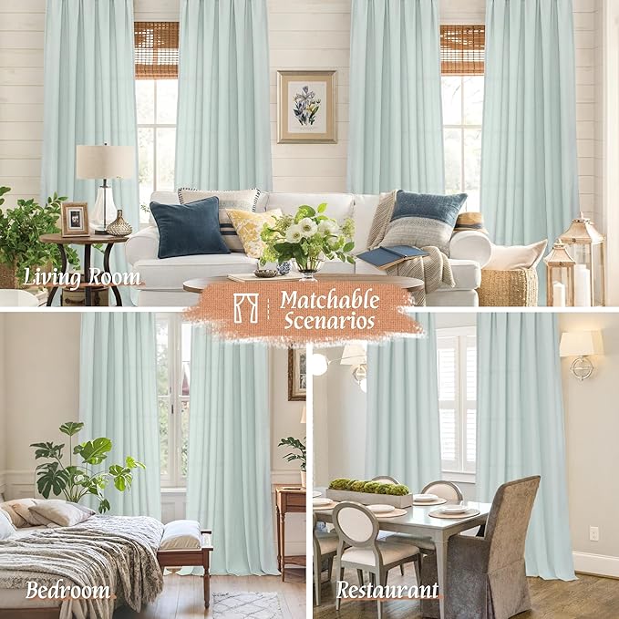 LAMIT Linen Sheer Curtains 84 inch for Living Room, Linen Textured Light Filtering Drapes Rod Pocket Boho Privacy Panels for Farmhouse/Bedroom, 2 Panels, 52 x 84 Inch, Light Blue
