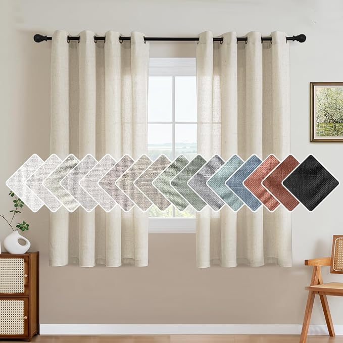 H.VERSAILTEX Living Room Linen Curtains Home Decorative Nickel Grommet Curtains Privacy Added Energy Saving Light Filtering Window Treatments Draperies for Bedroom, Ivory, 2 Panels, 52 x 63 - Inch