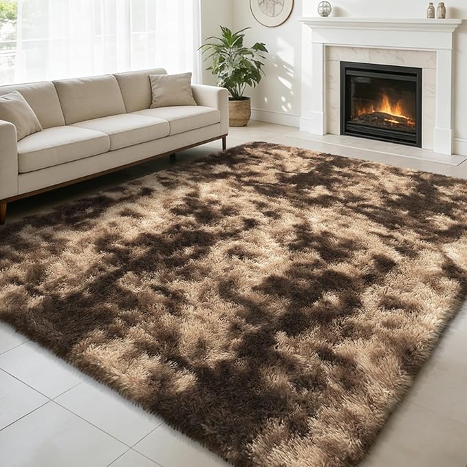 Shag Area Rug for Bedroom 4x6,Fluffy Area Rugs for Living Room,Soft Fuzzy Rug Non-Shedding Indoor Plush Carpet for Kids Bedroom Nursery Dorm Home Decor,Tie-Dyed Coffee