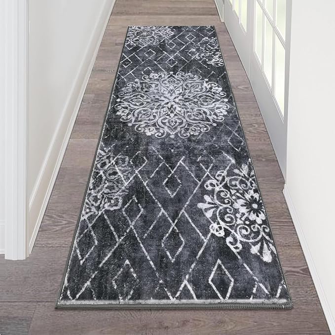 HEBE Hallway Runner Rug 2'x6' Washable Vintage Distressed Area Rugs Non Slip Laundry Rug Runner Boho Floor Carpet Runners for Hallways Entryway Laundry Room Kitchen Bathroom