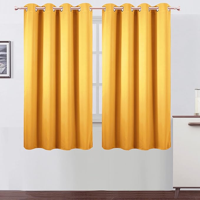 LEMOMO Yellow Thermal Blackout Curtains/52 x 63 Inch/Set of 2 Panels Room Darkening Curtains