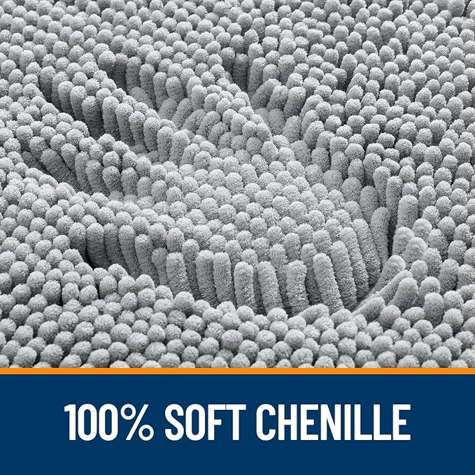 Bath Rugs 44 x 24 Inch Chenille Tufted, Light Grey
