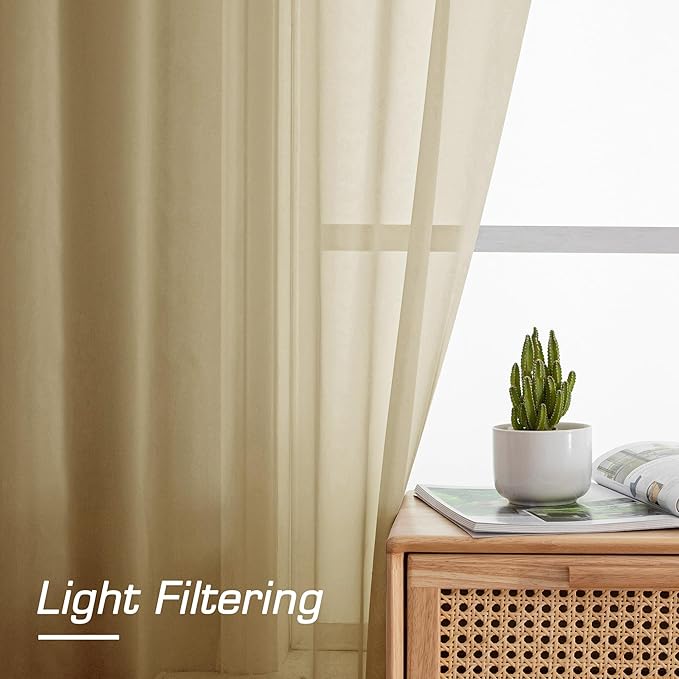 OWENIE Gold Sheer Curtains 72 Inches Long 2 Panels Set, Transparent Light Filtering Sheer Curtain Rod Pocket Clear Drapes for Living Room Bedroom Window Sliding Glass Door, Each 42 x 72 Inch, Gold