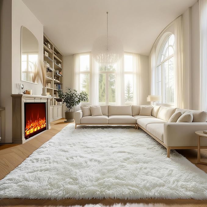 ONASAR Cream White 8x10 Area Rugs for Living Room, Large Fluffy Shag Bedroom Rug, Ivory Soft Plush Thick Shaggy Big Floor Carpet for Kids Boy and Girls Teen Dorm Nursery Indoor Home Decor