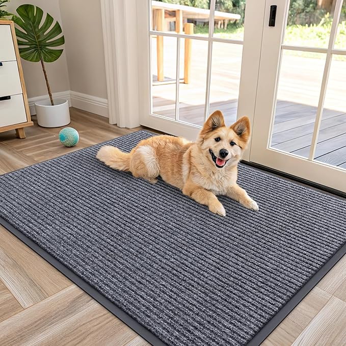 OLANLY Front Door Mat Indoor Outdoor Entrance, Waterproof Heavy Duty Doormat, Fade Resistant, Low Profile, Easy Clean Patio Porch Welcome Floor Mats for Entry, 47x34, Grey