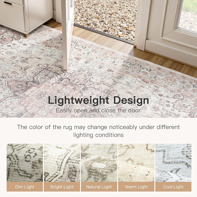 Lofus 6x9 Area Rugs for Living Room, Washable Area Rug, Rugs for Bedroom, Kitchen, Vintage Boho Carpet, Soft Non-Slip, Low Pile Large Area Rug for Office Dining Room, Pink