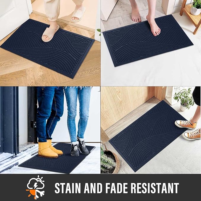 HIYARD Sturdy Front Door Mat, Absorbent Muddy Dirt Resist Welcome Door Mats Outdoor Indoor, Stain and Fade Resistant, Non-Slip Backing Entry Mat Low Profile Doormat for Entryway, 36×24, Blue