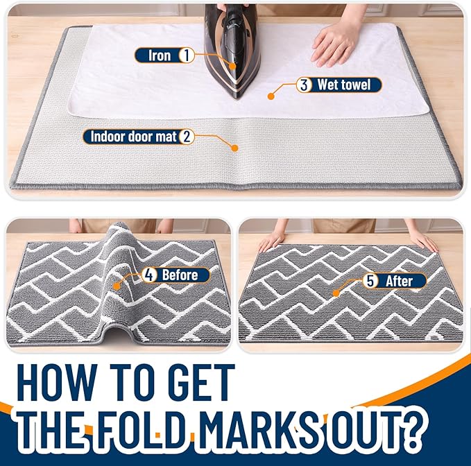OLANLY Front Door Mat, Non-Slip Rubber Backing, Dirt Resistant and Absorbent, Washable, Easy to Clean Low-Profile Indoor Doormat for Back Door, Entryway, Inside Entrance, 48x32, Grey