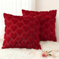 decorUhome Valentine’s Day Soft Plush Throw Pillow Covers 18x18 Inch Set of 2, Faux Fur Red Heart Decoration Neutral Square Pillow Covers for Couch Sofa Bed Cozy Farmhouse Holiday Decor