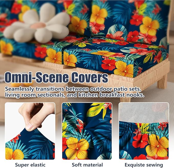 8Pcs Stretch Patio Cushion Covers, Outdoor Couch & Sofa Replacement Slipcovers for Patio Furniture Cushion Covers, Washable Reusable Furniture Protector