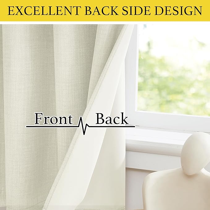 NICETOWN 24 inch Long Blackout Tiers, Farmhouse Grommet Half Window Curtains, Light Block Small Window Valances for Kitchen Cupboard, Covering for Bathroom, W34 x L24, Natural, 2 Panels