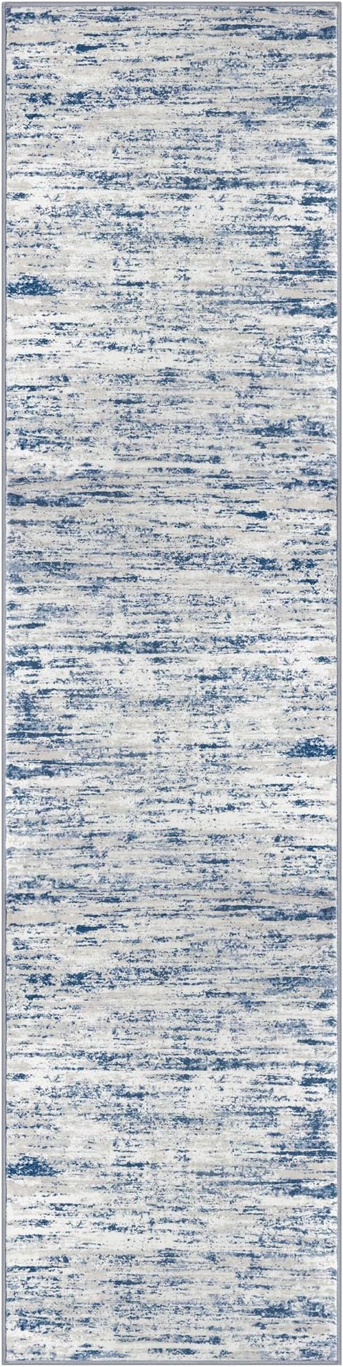 Lansny Modern Abstract Hallway Runner Rug, Blue White Washable Kitchen Runner Non-Slip Soft 2x8 Runner Rug Thin Print Faux Wool Carpet for Entryway Bedroom Laundry Room Indoor Home Decor