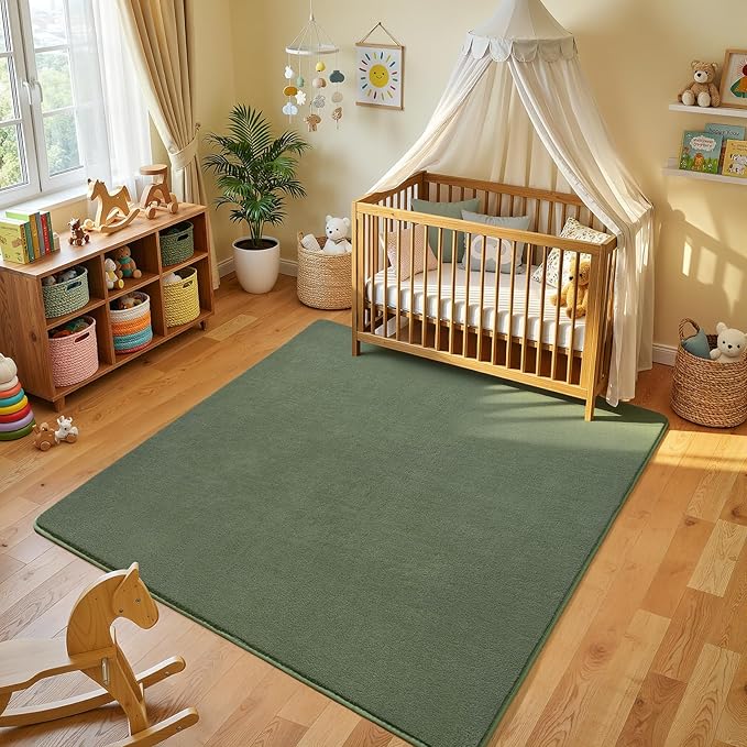 Amearea 4x4 Square Area Rugs for Bedroom Living Room, Sage Green Thickened Memory Foam Rug, Fluffy Indoor Washable Rug Non Slip Minimalist Carpet for Entryway Kids Boys Girls Dorm Nursery Room Decor