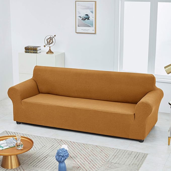 Joccun Stretch Couch Cover Slipcovers, 1-Piece Sofa Covers for 3 Cushion Couch Spandex Jacquard Washable Furniture Protector Cover for Living Room,Kids,Pets(Sofa,Gold)