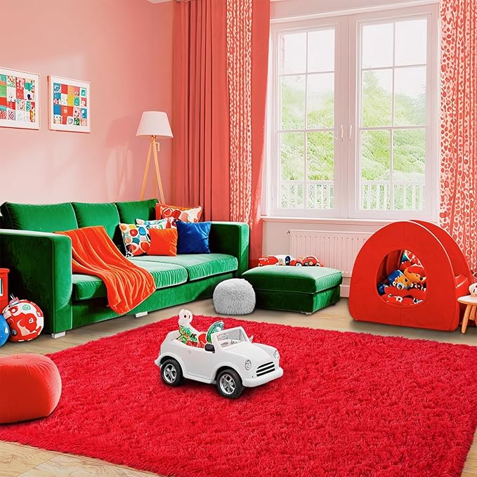 Pionblank Super Fluffy Area Rug for Living Room 5x7 Feet, Modern Indoor Shaggy Carpet, Soft Plush Non Slip Rugs for Bedroom Kids Room Teens Dorm Cloakroom Home Decor, Red