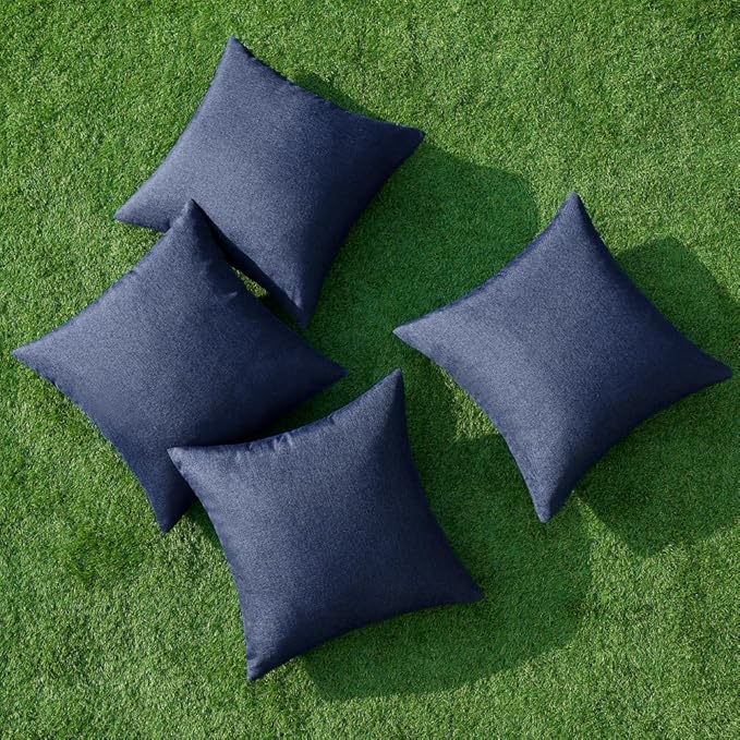 MIULEE Pack of 4 Decorative Outdoor Throw Pillow Covers Linen Waterproof Pillow Covers Farmhouse Cushion Cases for Patio Garden Tent Balcony Couch Sofa 16x16 inch Navy
