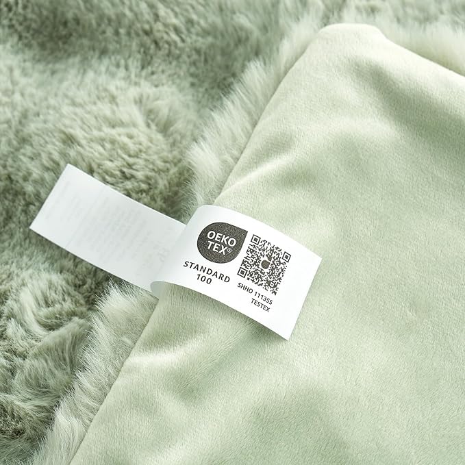 Cozy Bliss Faux Fur Throw Blanket for Couch, Fuzzy Soft Plush Thick Bubble Blanket for Sofa Bedroom Living Room, 50 * 60 Inches Sage Green