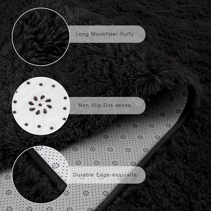 Chicrug Soft Area Rugs for Bedroom Living Room Plush Fluffy Rug 9x12 Feet, Shag Furry Area Rug Carpet Non Shedding for Nursery Children Kids Girls Room Home Decorative, Black