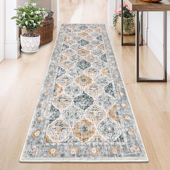 HEBE Hallway Runner Rug 2'x6' Washable Vintage Distressed Area Rugs Non Slip Laundry Rug Runner Boho Floor Carpet Runners for Hallways Entryway Laundry Room Kitchen Bathroom