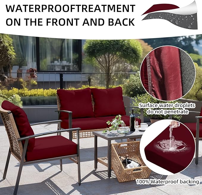 12Pcs Outdoor Cushion Covers, Patio Cushion Covers,Stretch Elastic Slipcovers, Replacement Washable & Reusable Furniture Protector for Patio Couch (Claret,Cover Only)