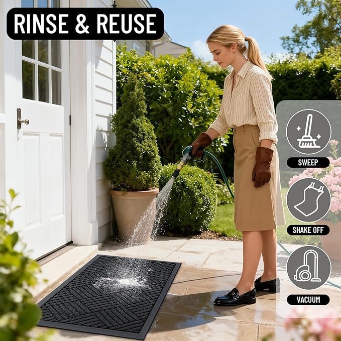 OLANLY Front Door Mat Outside Entrance 47x32, Absorbent, Heavy Duty Sturdy Natural Rubber Doormat Indoor Outdoor, Stain and Fade Resistant, Non-Slip Low Profile Floor Mat for Entryway, Black Diamond